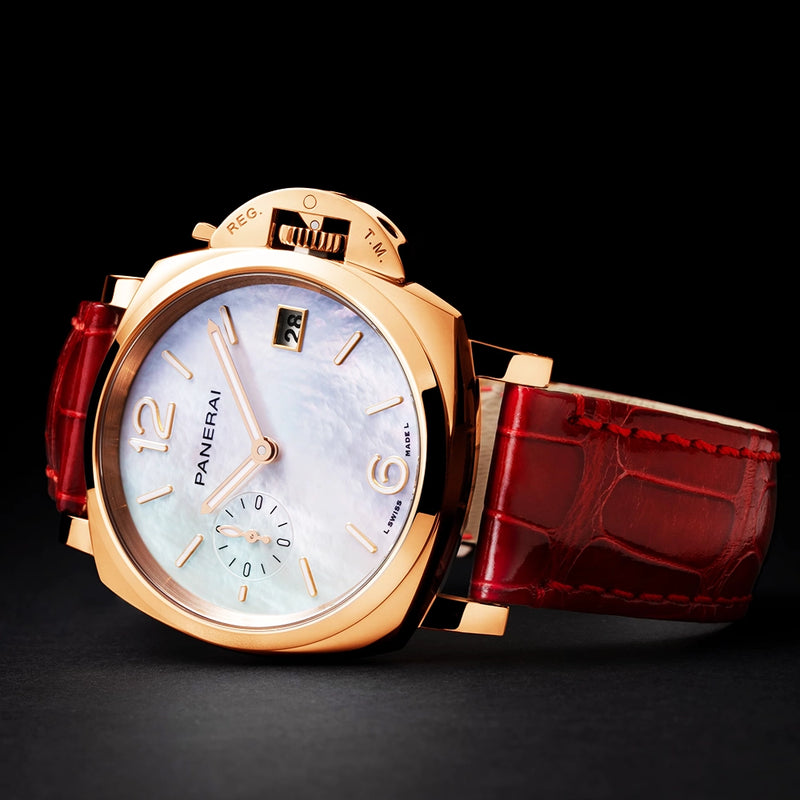 Panerai Luminor Due Goldtech Madreperla 38mm Automatic Red Strap Watch - Berry's Jewellers