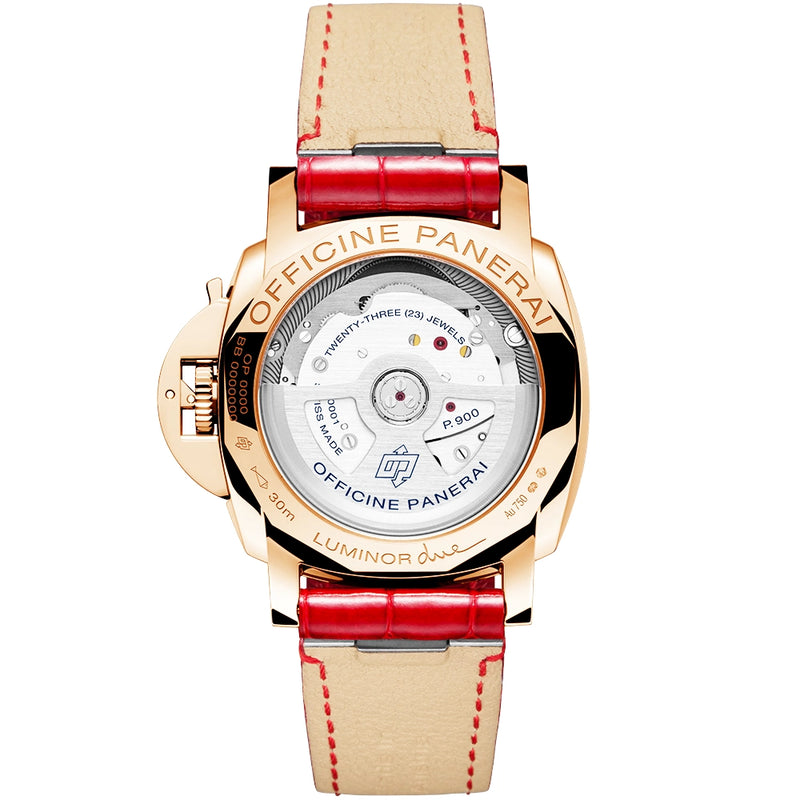 Panerai Luminor Due Goldtech Madreperla 38mm Automatic Red Strap Watch - Berry's Jewellers