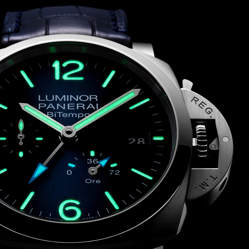 Panerai Luminor BiTempo 44mm Blue Dial Automatic Strap Watch - Berry's Jewellers