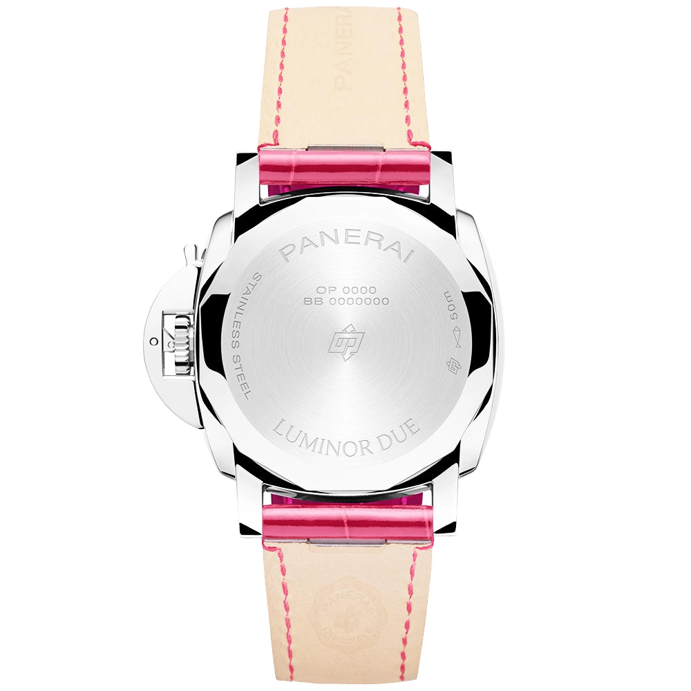 Panerai Luminor Due Luna 38mm White Dial Automatic Pink Strap Watch - Berry's Jewellers