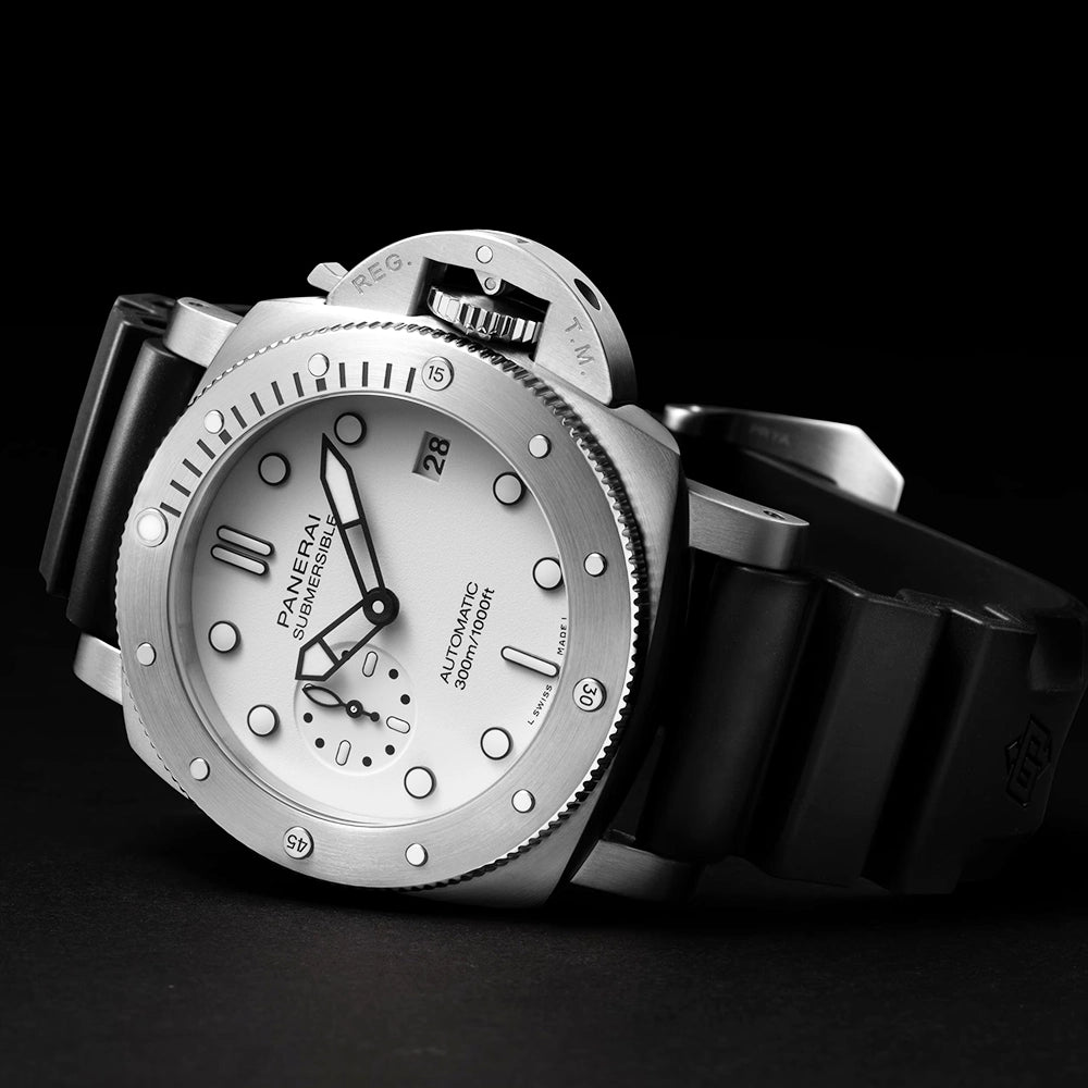 Panerai Submersible Bianco 42mm White Dial Automatic Mens Strap Watch - Berry's Jewellers