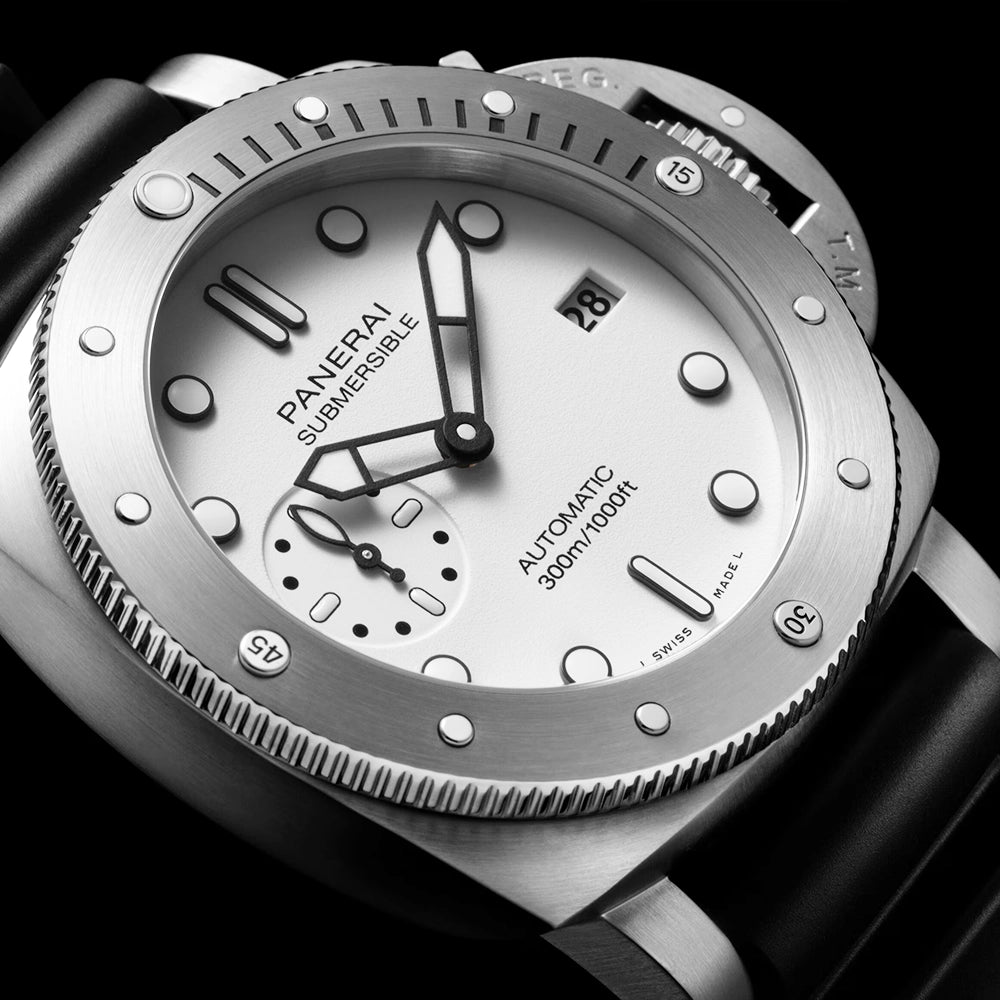 Panerai Submersible Bianco 42mm White Dial Automatic Mens Strap Watch - Berry's Jewellers
