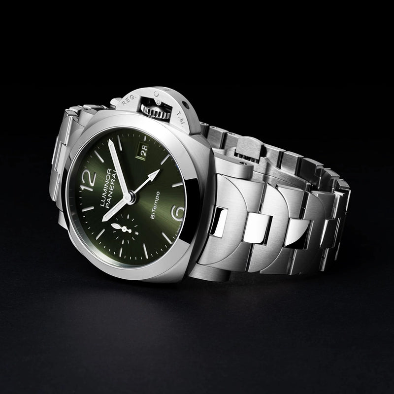 Panerai Luminor Quaranta BiTempo Green Sunray Dial Bracelet Watch - Berry's Jewellers