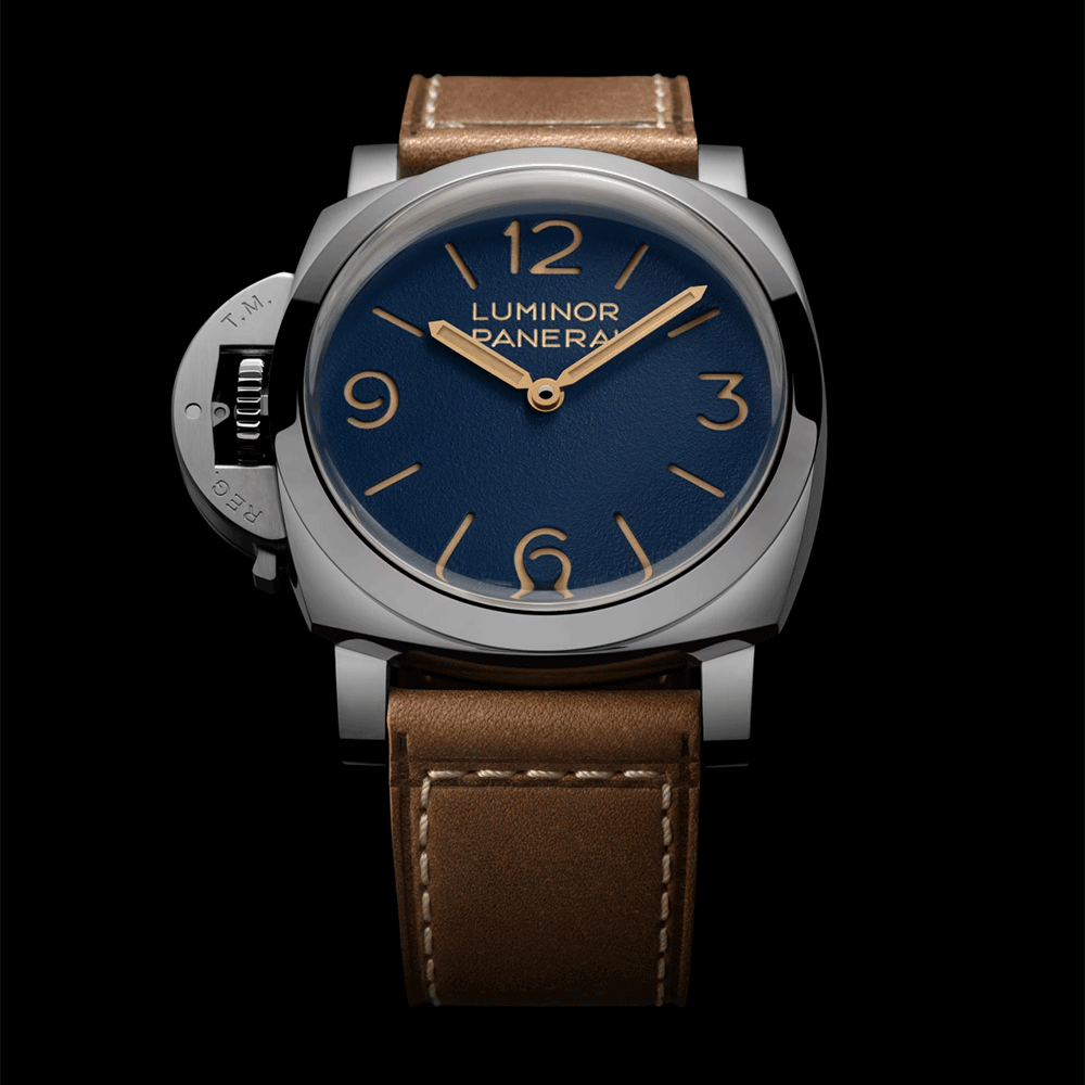 Panerai Luminor Destro 44mm Blue Dial Leather Strap Watch - Berry's Jewellers
