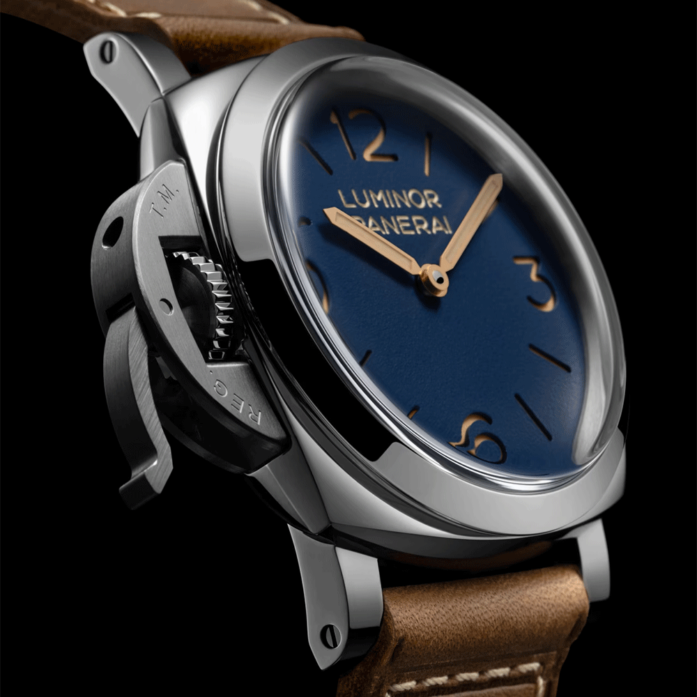 Panerai Luminor Destro 44mm Blue Dial Leather Strap Watch - Berry's Jewellers
