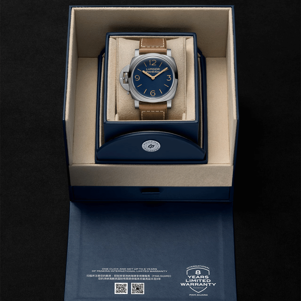 Panerai Luminor Destro 44mm Blue Dial Leather Strap Watch - Berry's Jewellers