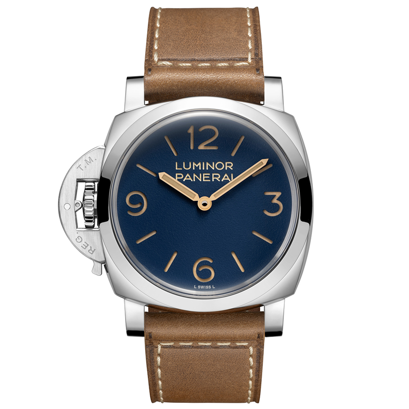 Panerai Luminor Destro 44mm Blue Dial Leather Strap Watch - Berry's Jewellers