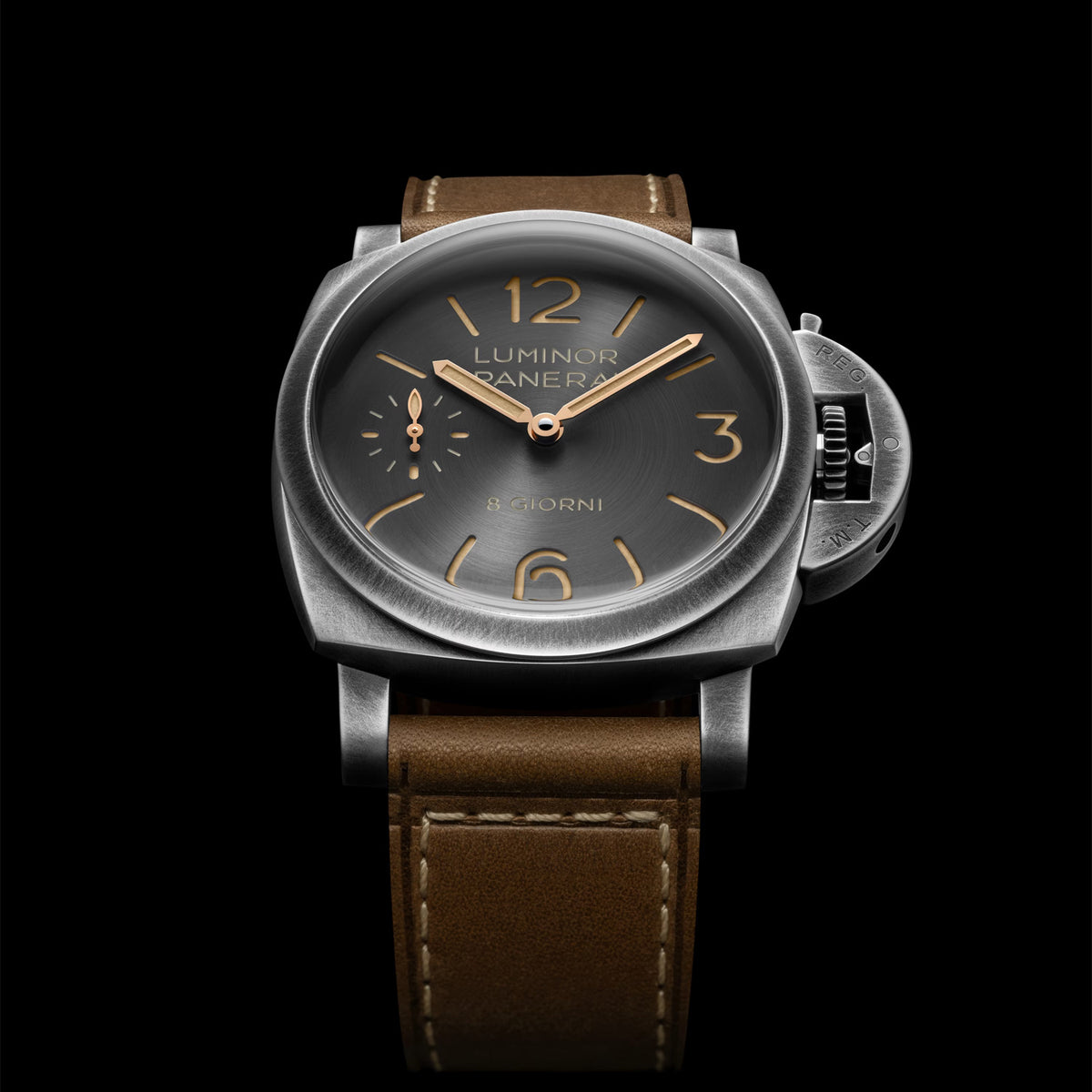 Panerai Luminor 8 Giorni 44mm Anthracite Dial Mens Strap Watch - Berry's Jewellers