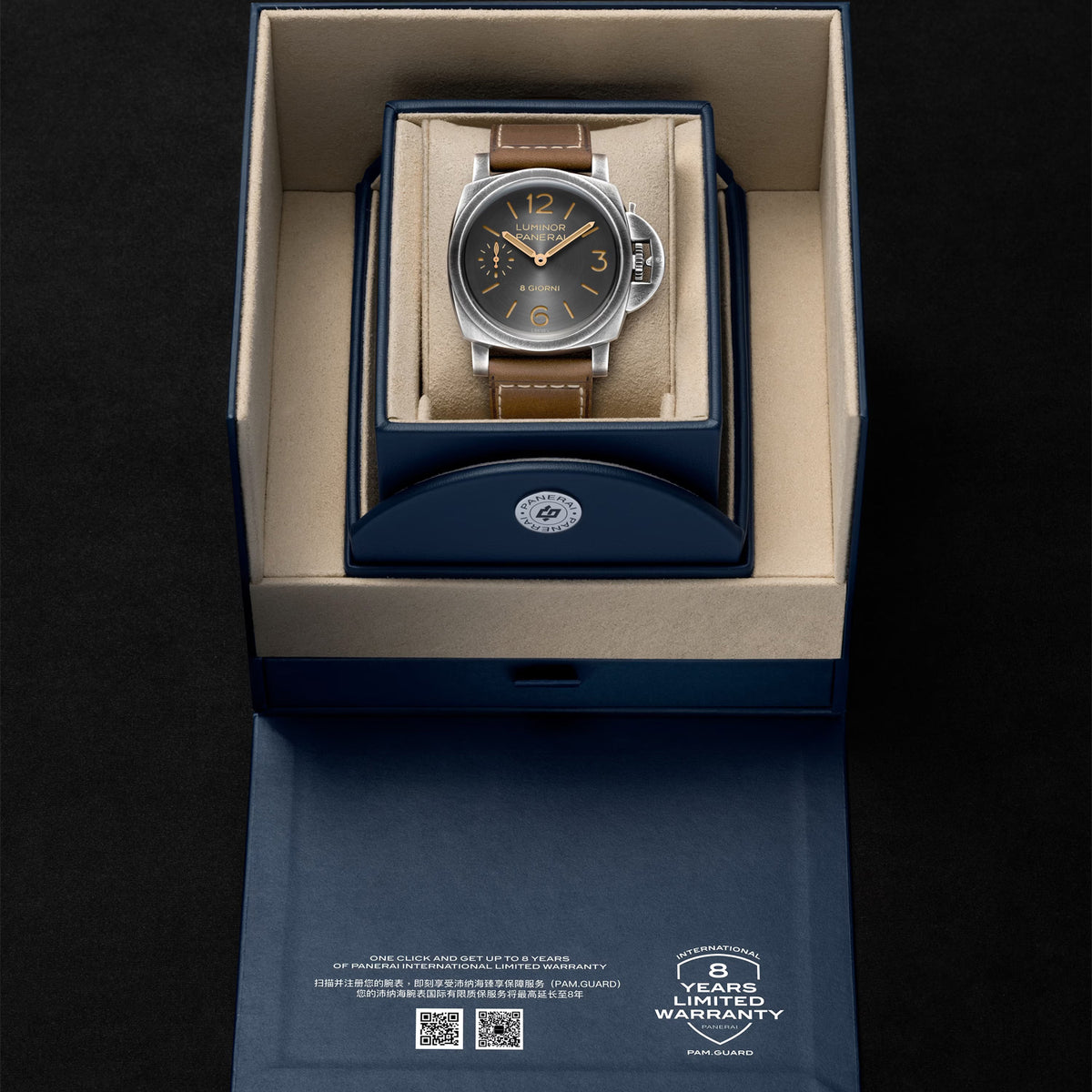 Panerai Luminor 8 Giorni 44mm Anthracite Dial Mens Strap Watch - Berry's Jewellers