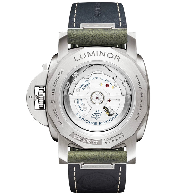 Panerai Luminor Marina Titanio Green Dial 44mm Automatic Strap Watch - Berry's Jewellers