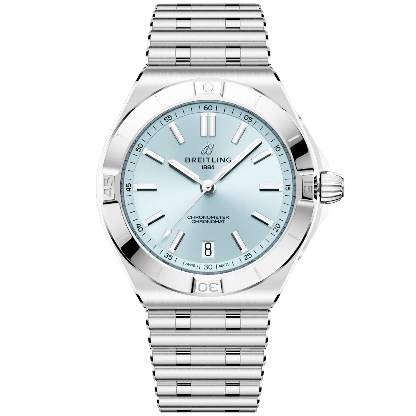 Breitling Chronomat 40mm Ice Blue Dial Steel & Platinum Automatic Watch - Berry's Jewellers