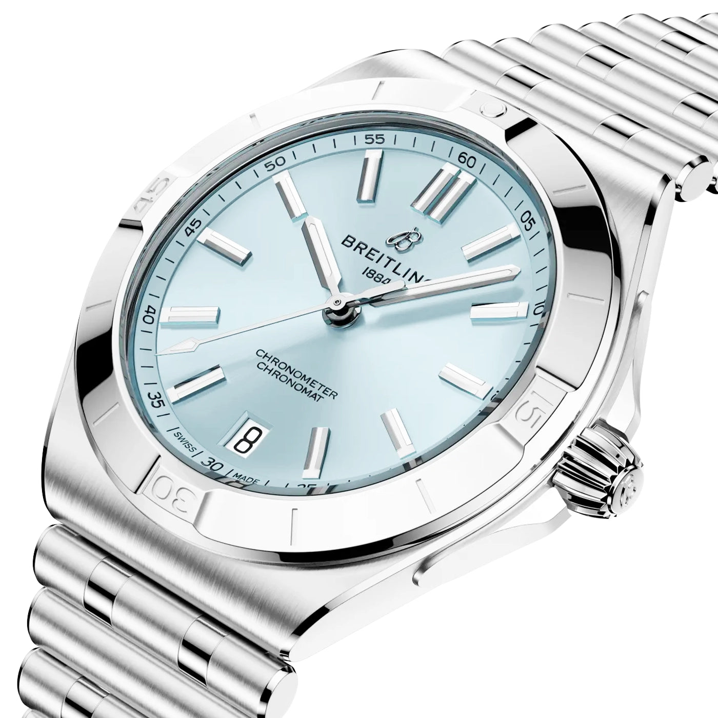 Breitling Chronomat 40mm Ice Blue Dial Steel & Platinum Automatic Watch - Berry's Jewellers