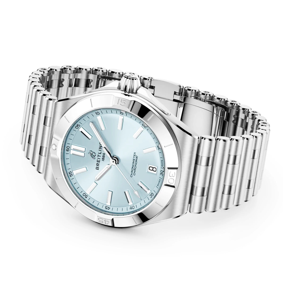 Breitling Chronomat 40mm Ice Blue Dial Steel & Platinum Automatic Watch - Berry's Jewellers