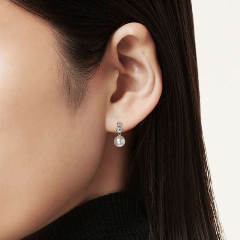 Morning Dew 18ct White Gold Pearl and Diamond Drop Earrings