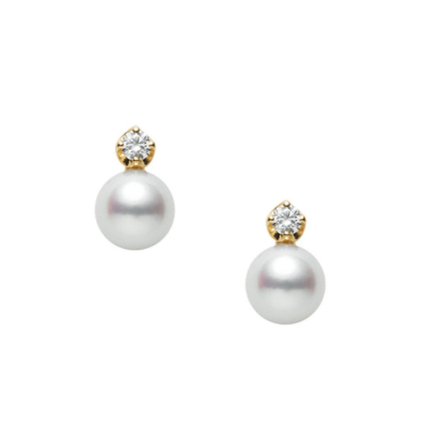 Mikimoto 18ct Yellow Gold Akoya Pearl And Diamond Earrings - Berry's Jewellers