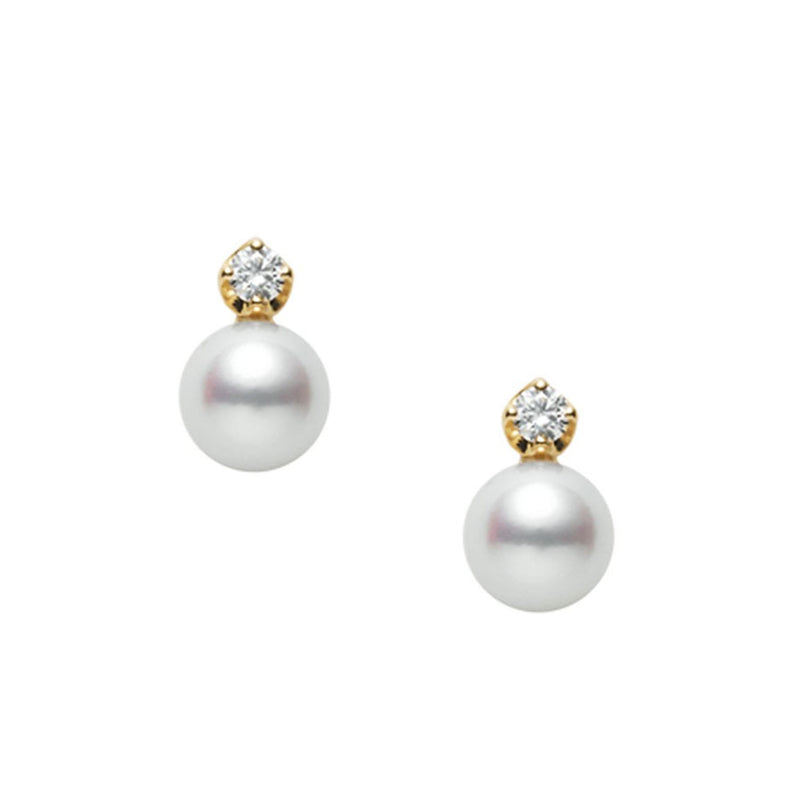 Mikimoto 18ct Yellow Gold Akoya Pearl And Diamond Earrings - Berry's Jewellers