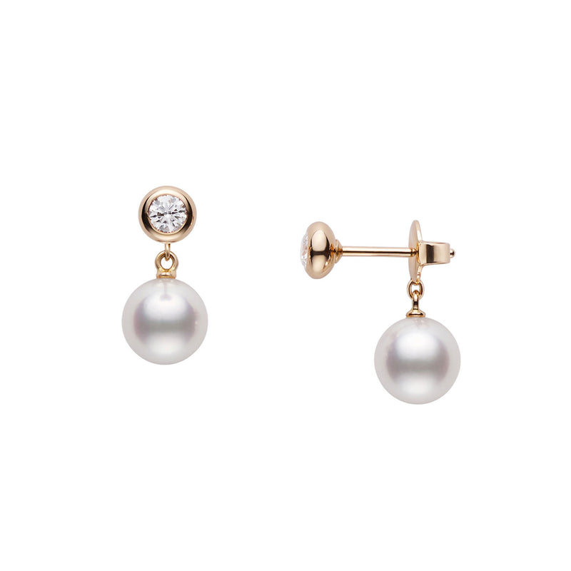 18ct Rose Gold Akoya Pearl and Diamond Drop Earrings