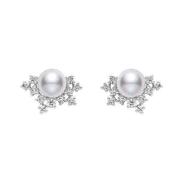18ct White Gold Pearl And Diamond Cluster Earrings