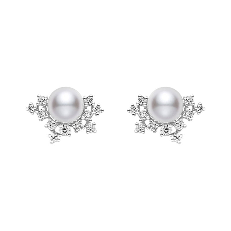 Mikimoto 18ct White Gold Pearl And Diamond Cluster Earrings - Berry's Jewellers