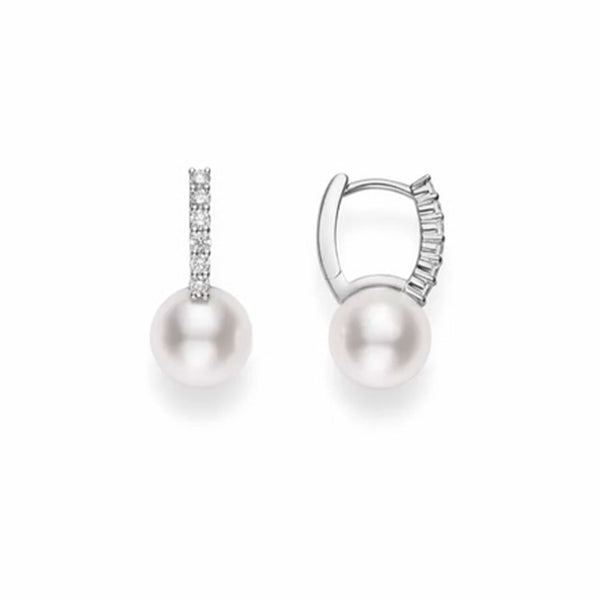 Mikimoto Classic Elegance 18ct White Gold Cultured Pearl And Diamond Earrings - Berry's Jewellers