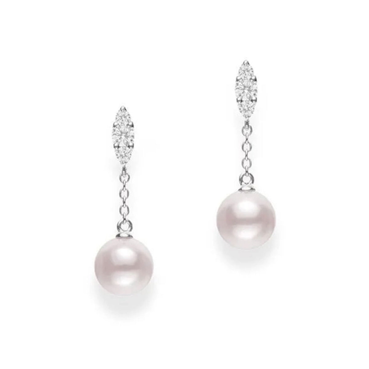Mikimoto Morning Dew 18ct White Gold Pearl and Diamond Drop Earrings - Berry's Jewellers