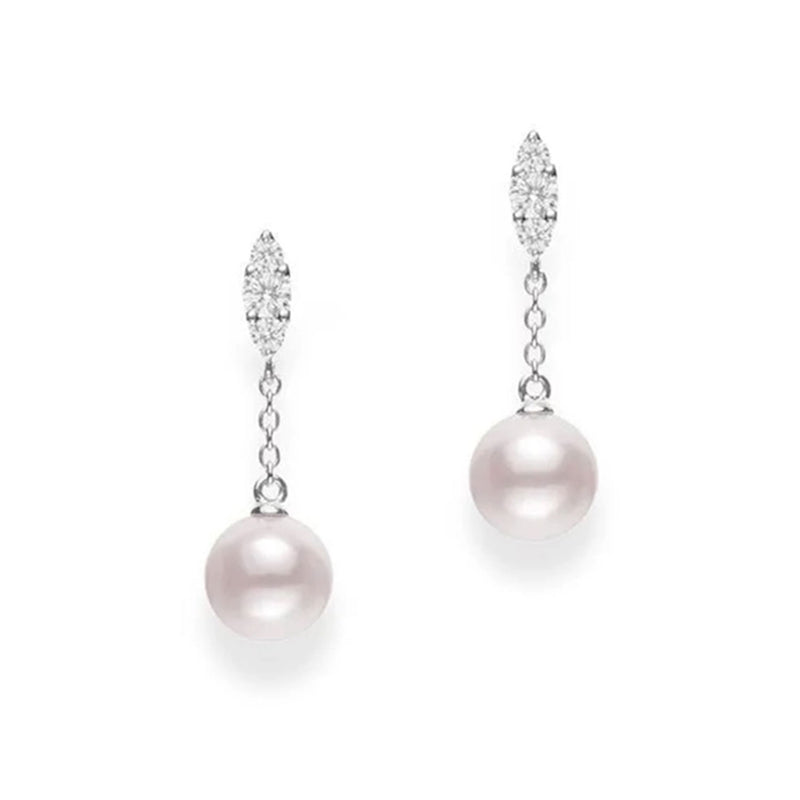 Morning Dew 18ct White Gold Pearl and Diamond Drop Earrings