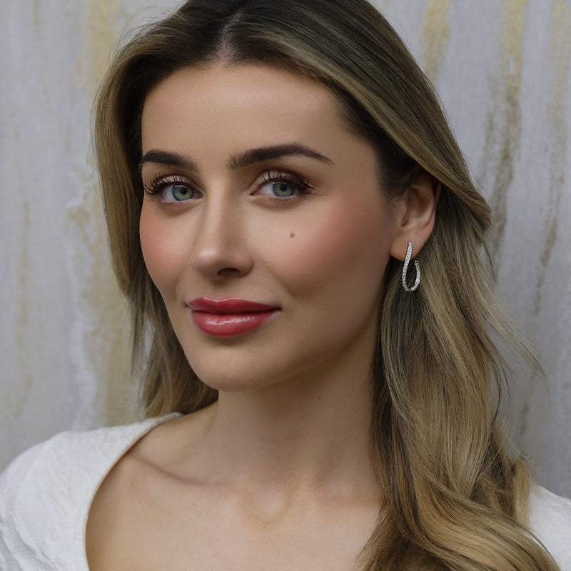 18ct White Gold Diamond Pave Set Twisted Hoop Earrings