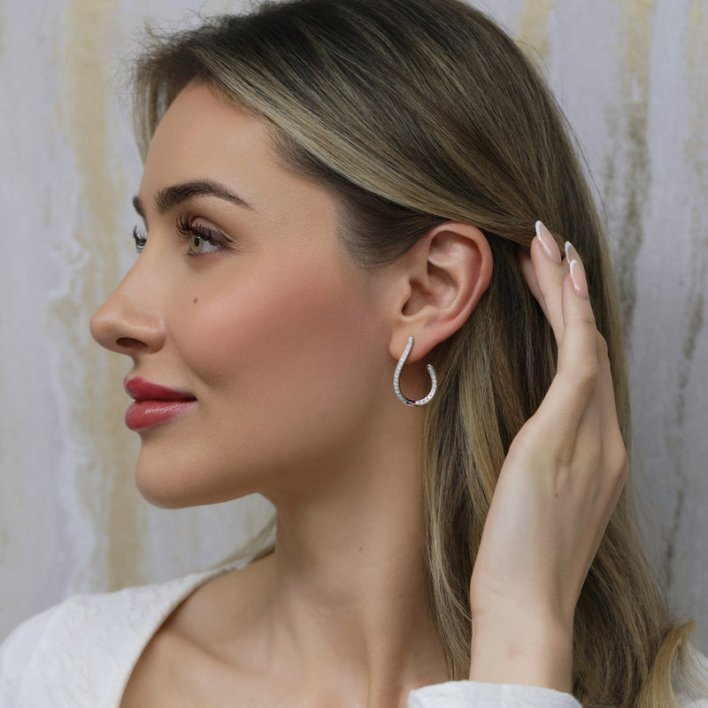 18ct White Gold Diamond Pave Set Twisted Hoop Earrings