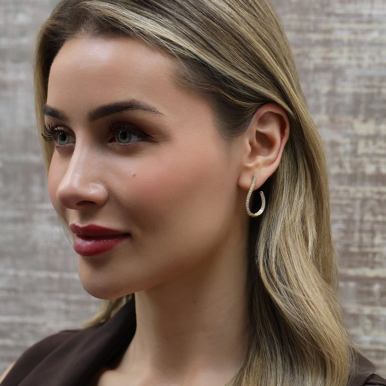 18ct Yellow Gold Diamond Pave Set Twisted Hoop Earrings