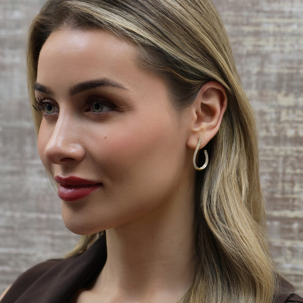 18ct Yellow Gold Diamond Pave Set Twisted Hoop Earrings