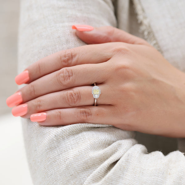 Berry's Platinum Yellow Diamond Three Stone Diamond Halo Ring - Berry's Jewellers