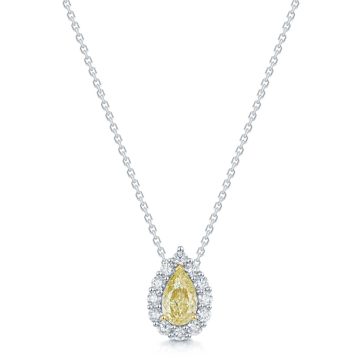 Berry's Platinum Pear Cut Yellow Diamond Halo Pendant - Berry's Jewellers