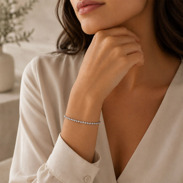 Platinum Round Brilliant Cut Diamond Rubover Set Tennis Bracelet