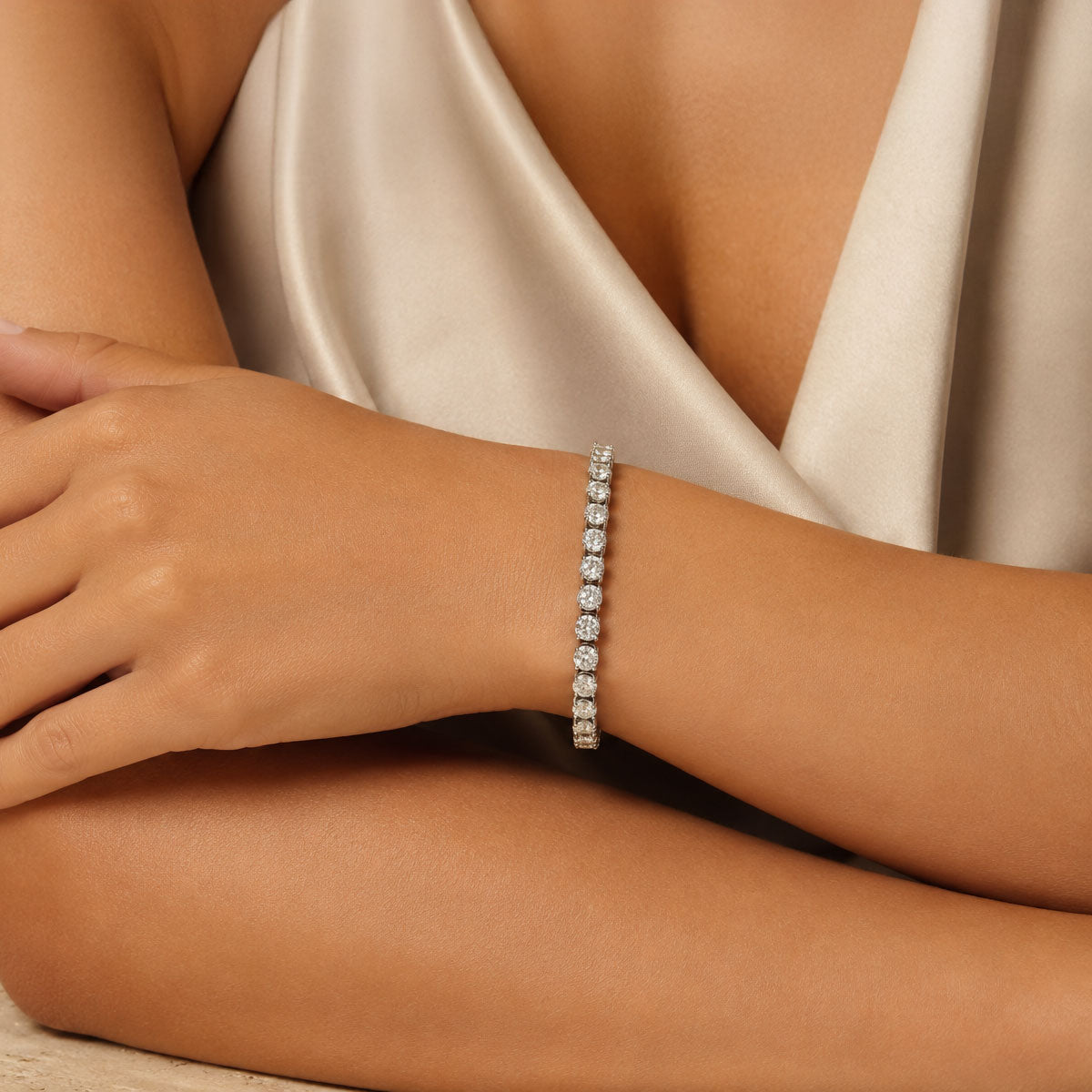 Platinum Round Brilliant Cut Diamond Tennis Bracelet