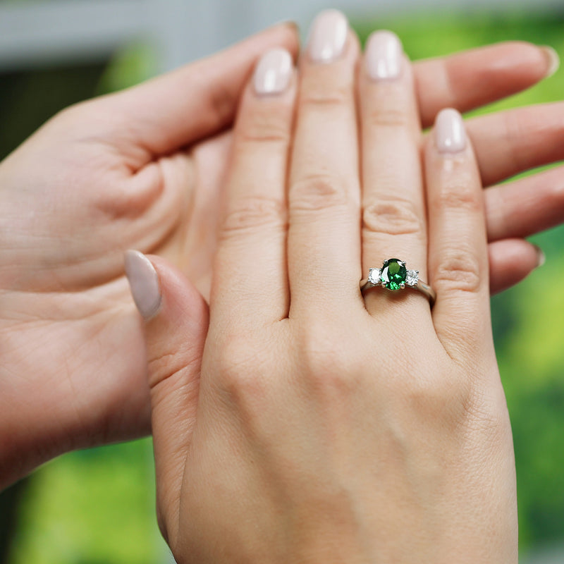Berry's Platinum Oval Cut Tsavorite And  Diamond Three Stone Ring - Berry's Jewellers