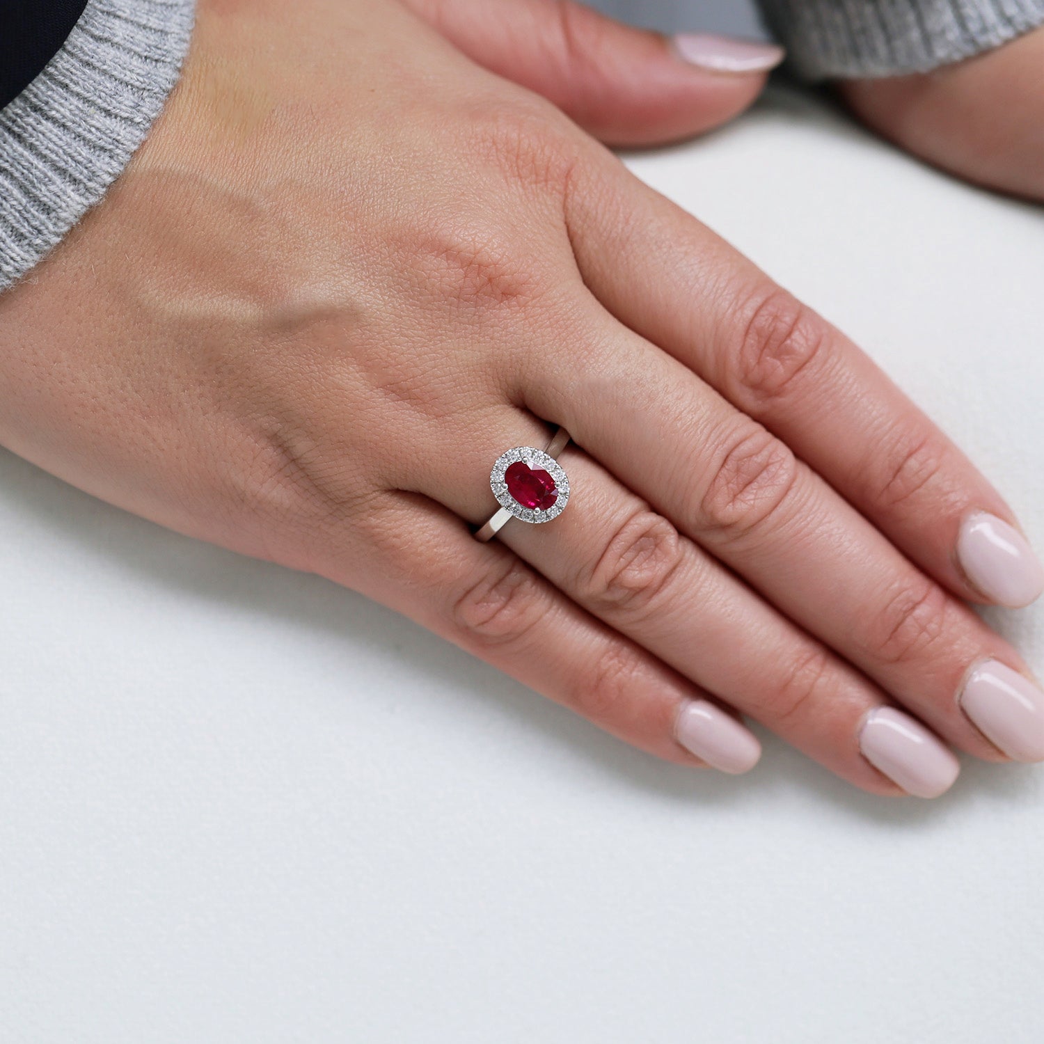 Berry's Platinum Oval Cut Ruby And Diamond Halo Ring - Berry's Jewellers