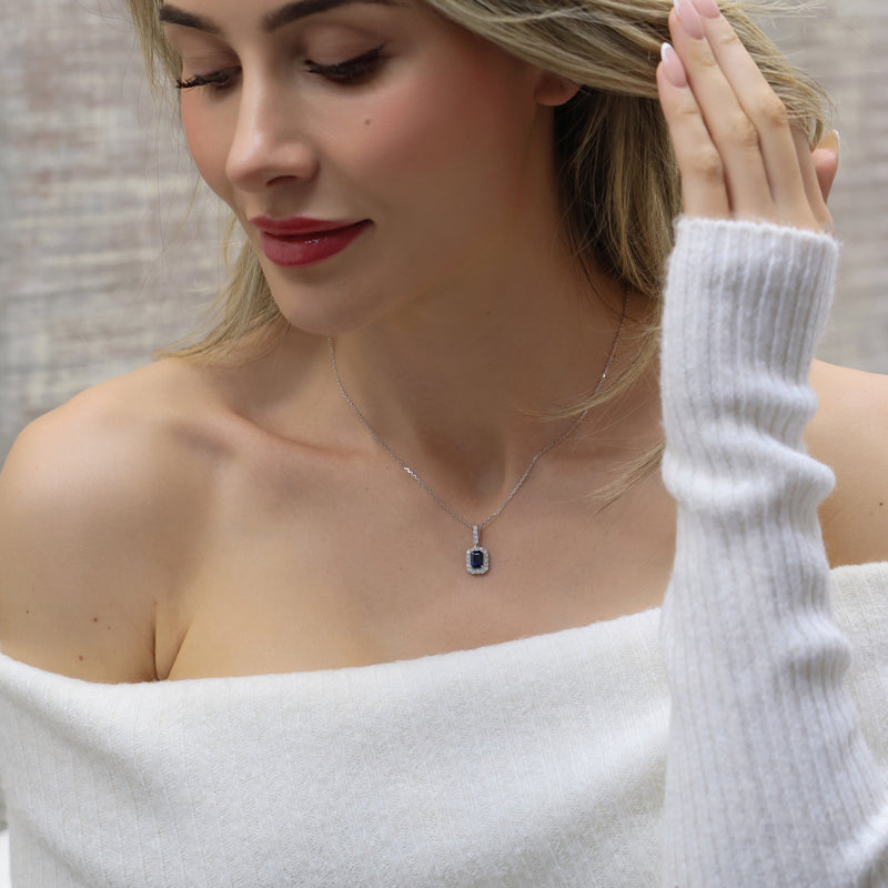 18ct White Gold Sapphire and Diamond Cluster Pendant