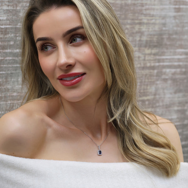 18ct White Gold Sapphire and Diamond Cluster Pendant