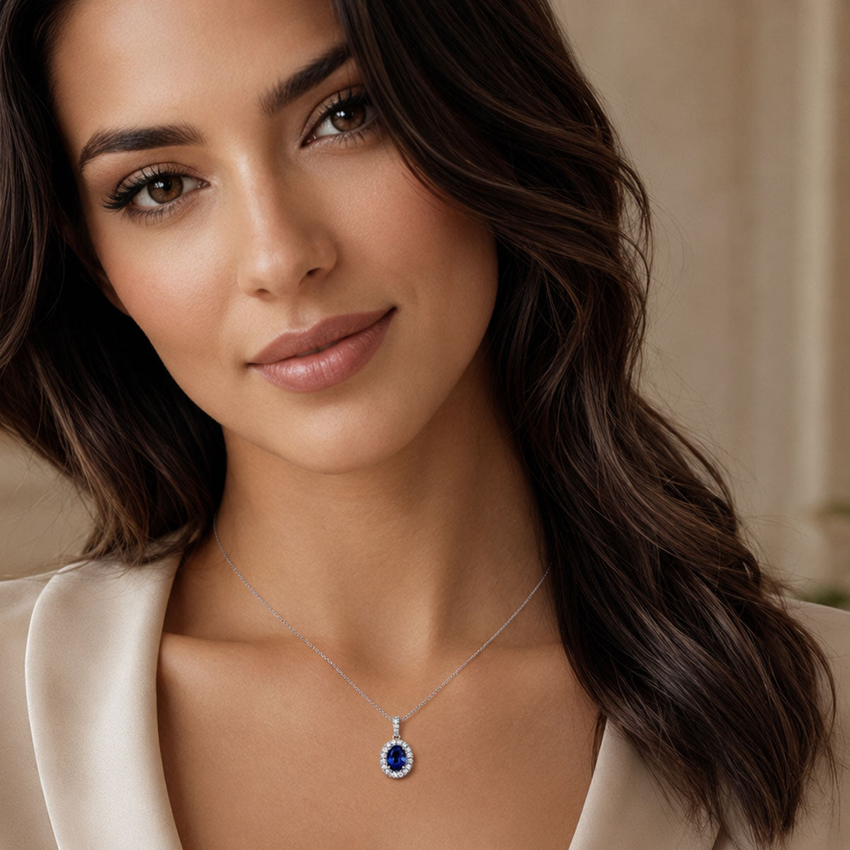 Berry's 18ct White Gold Sapphire & Diamond Cluster Pendant - Berry's Jewellers