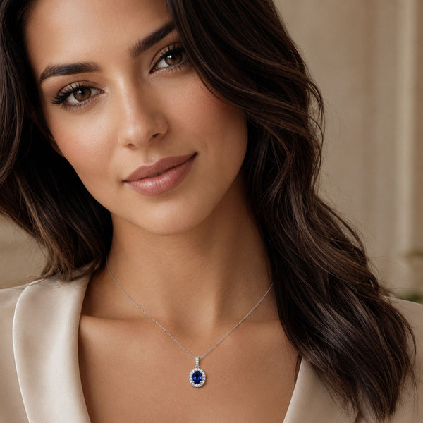 Berry's 18ct White Gold Sapphire & Diamond Cluster Pendant - Berry's Jewellers