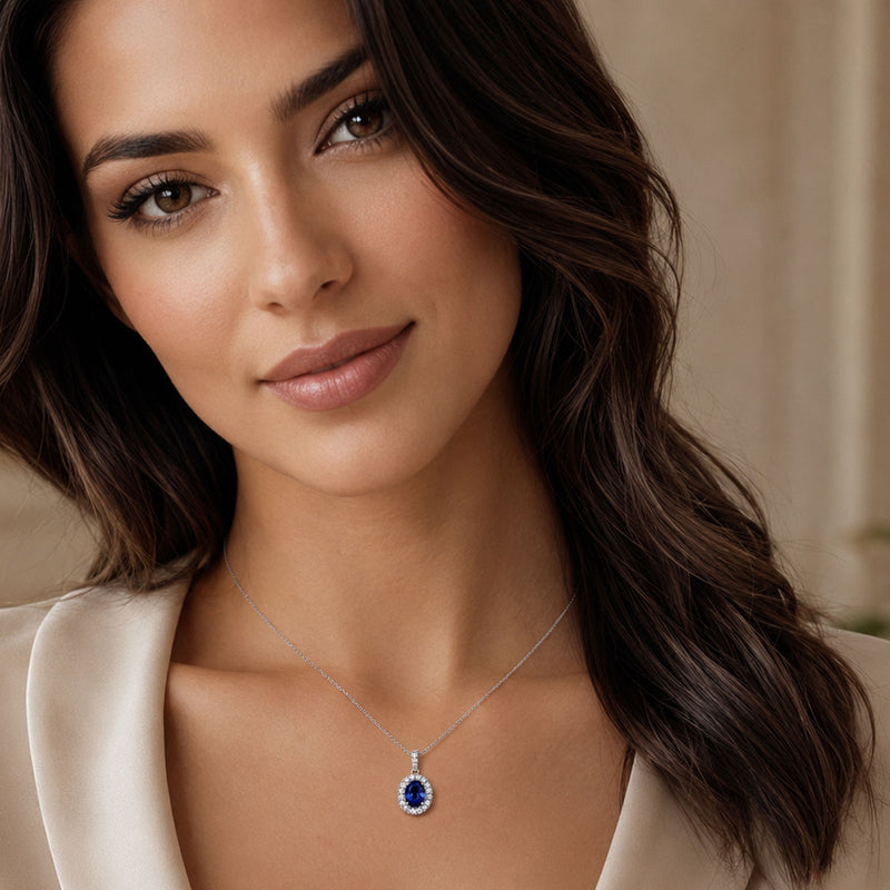 Berry's 18ct White Gold Sapphire & Diamond Cluster Pendant - Berry's Jewellers