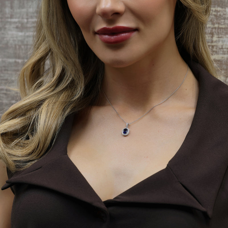 18ct White Gold Sapphire & Diamond Cluster Pendant