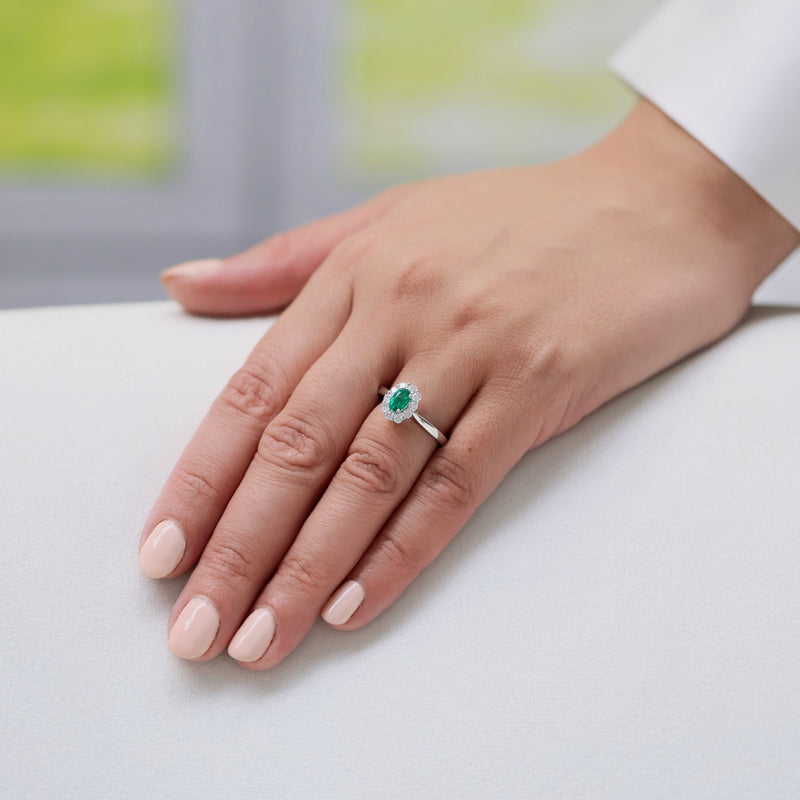 Berry's Platinum Oval Cut Emerald And Diamond Cluster Ring - Berry's Jewellers
