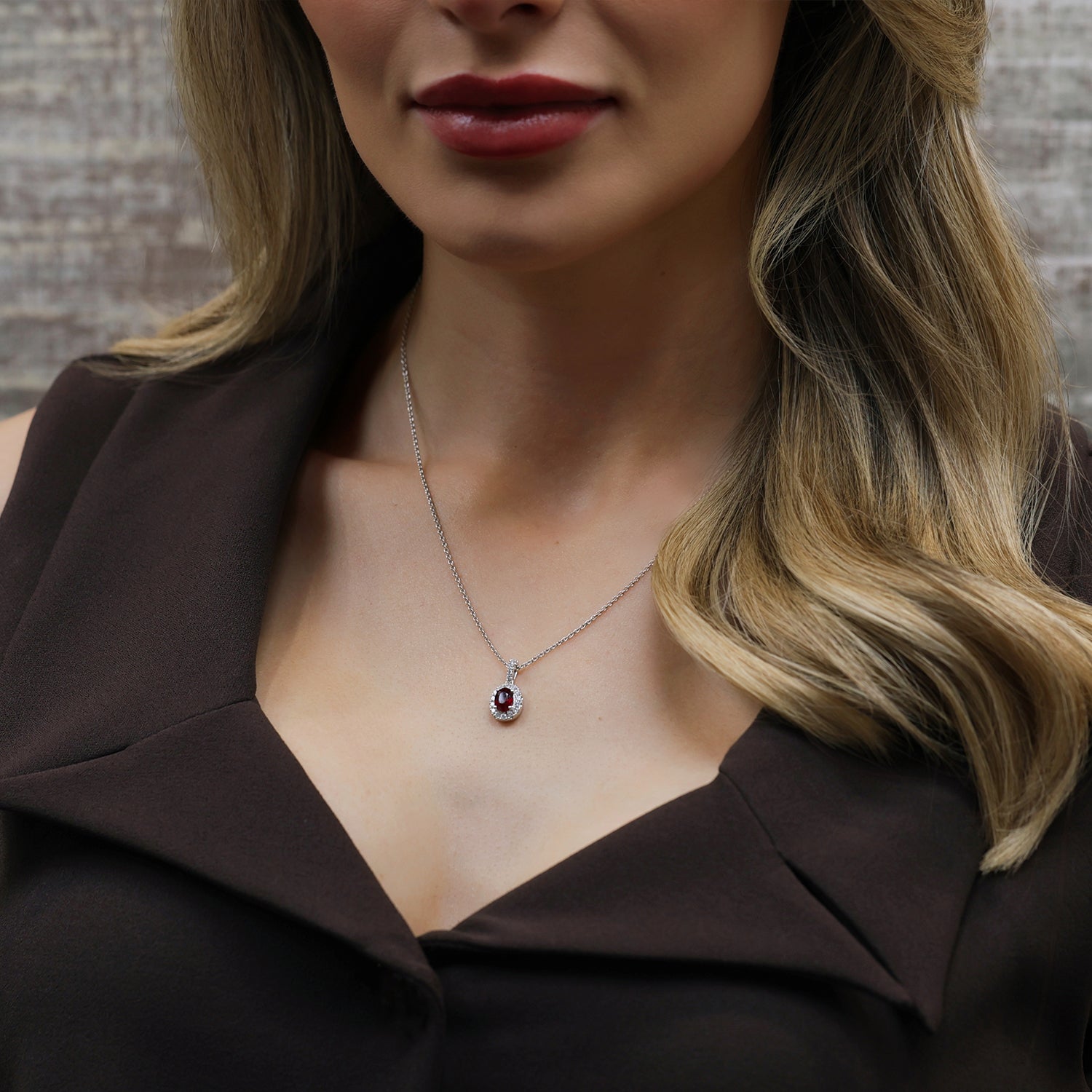 Platinum Oval Cut Ruby And Diamond Cluster Pendant