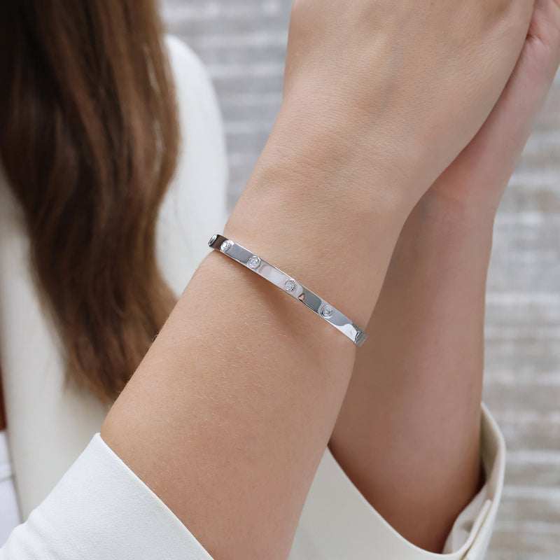 Berry's Platinum Round Brilliant Cut Diamond Rub Over Set Bangle - Berry's Jewellers