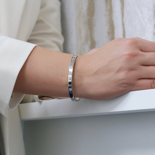 Berry's Platinum Round Brilliant Cut Diamond Rub Over Set Bangle - Berry's Jewellers