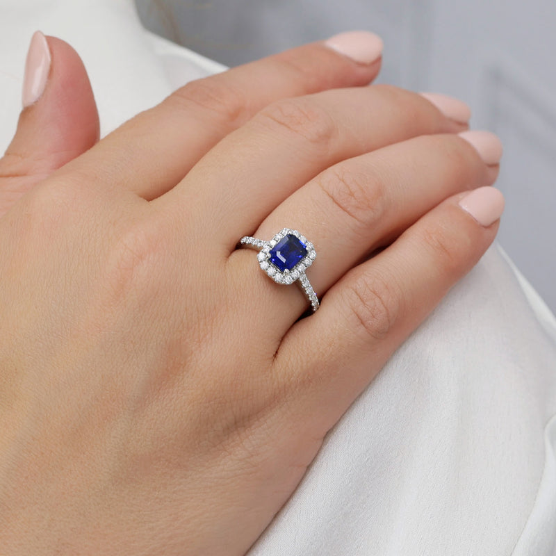 Berry's Platinum  Sapphire And Diamond Halo Ring With Diamond Shoulders - Berry's Jewellers