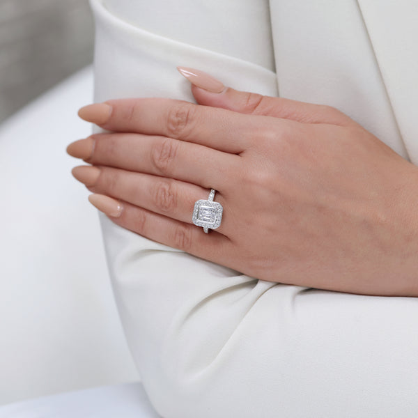 Berry's Platinum Baguette And Round Brilliant Cut Diamond Cluster Ring With Diamond Shoulders - Berry's Jewellers
