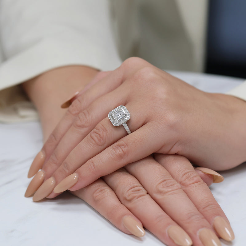 Berry's Platinum Baguette And Round Brilliant Cut Diamond Cluster Ring With Diamond Shoulders - Berry's Jewellers