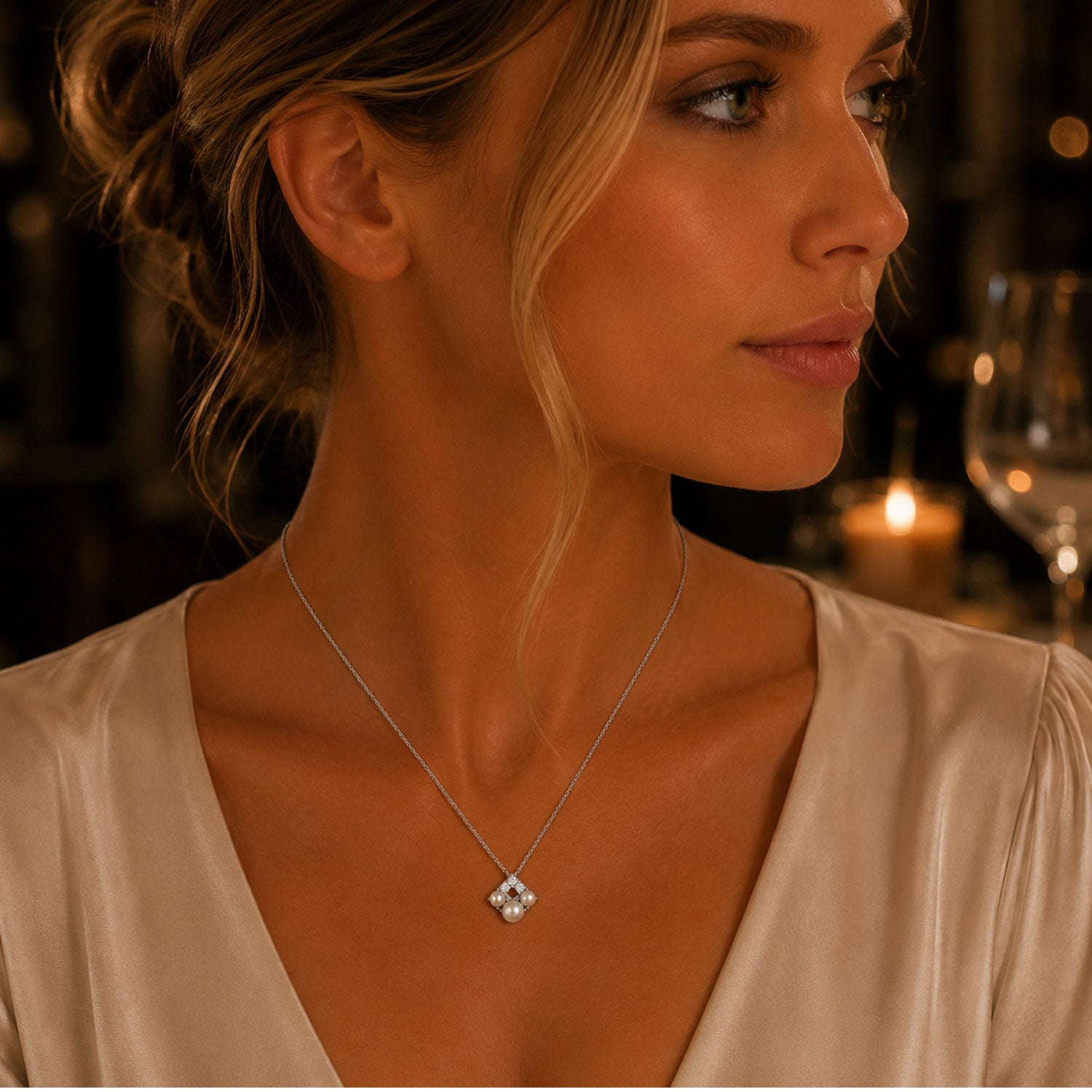 Falling Flakes 18ct White Gold Pearl And Diamond Pendant